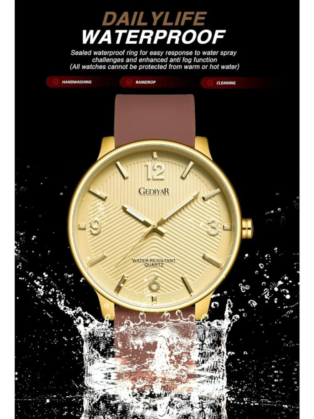 Men's Brown And Gold Analog Simple Ultra Thin Waterproof Minimalist Wrist Watch